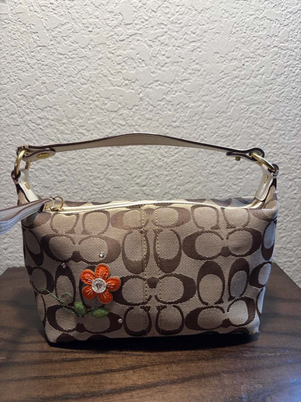 Coach Signature Flower Appliqué Mini Baguette Bag
